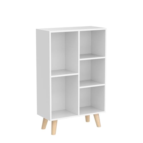 IOTXY Wooden Open Shelf Bookcase - 3-Tier Floor Standing Display Cabinet Rack with Legs, 5 Cubes Bookshelf, Warm White - color: Warm White, size: 50CM