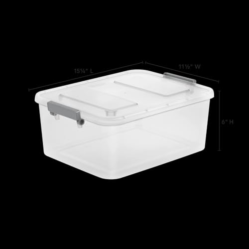 12.7 Quart Modular Latch Box, Clear Plastic Storage Box with Write-on ID Latches, Gray