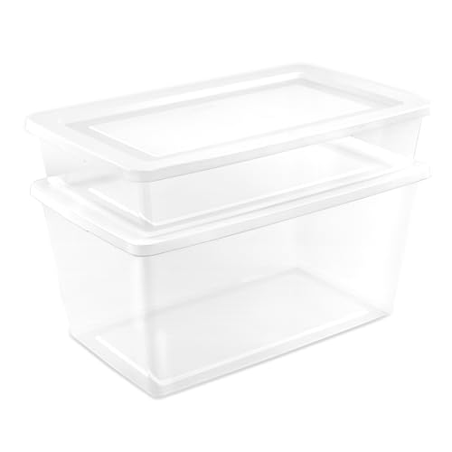 Sterilite 16 Pack Storage Box, 90 Quart Stackable Tote, Clear Plastic Container with Secure Snapping Lids for Home and Office Organization, White - size: 90 Quart, style: 16