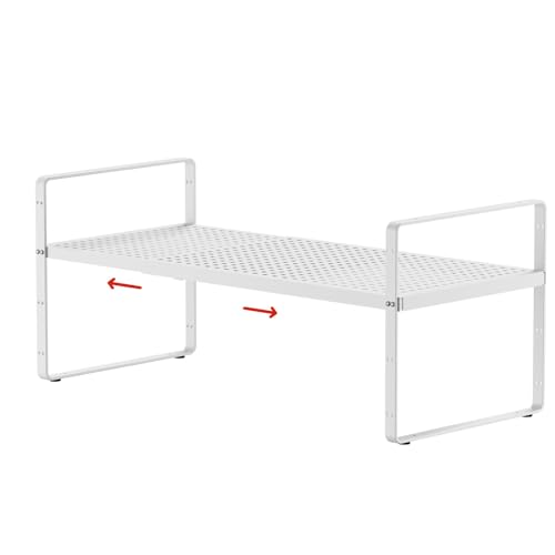 Expandable Cabinet Shelf Organizers, Stackable Metal Shelves Extender for Kitchen Countertop Storage, Adjustable Spices Shelves Rack Stand for Cupboard Pantry, White - size: 1Pack-Special-8''Wx(16.5-27'')Lx9.6''H-White