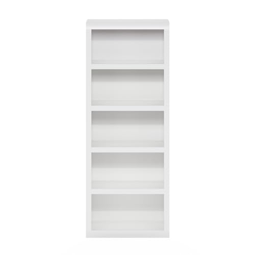 Furinno Rail 5-Tier Open Shelf Bookcase with Classic Style Edges, White - color: White, size: 5-Tier, 10 x 24.6 x 63.5