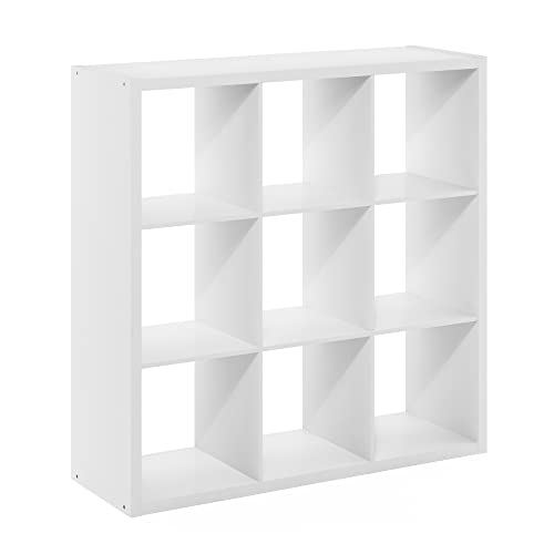 Furinno Cubicle Book Shelf, 9-Cube Bookshelf, Extra Thick Frame Reversible Tall Wide Bookcase with Open Back, 14.6 x 44 x 44, for Living Room, Bedroom, Home Office, Plain White - color: Plain White, size: 9-Cube
