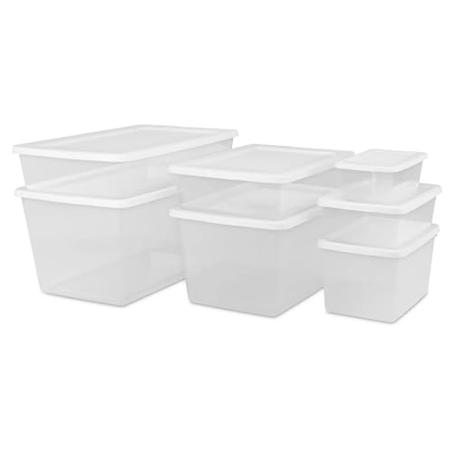 Storage Bin with Snap-on Lid, 41 Quart Clear Plastic Storage Container, White Latch Box for Home Organization and Closet Storage
