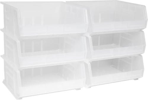 Akro-Mils 30250 AkroBins Plastic Storage Bins, Space-Saving Stackable Bins for Garage, Pantry, Craft Organization, 15" x 16" x 7", Clear, 6-Pack - color: Clear