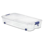 66 Quart Wheeled Latch Box, Clear Underbed Storage Bin with Lid, Blue