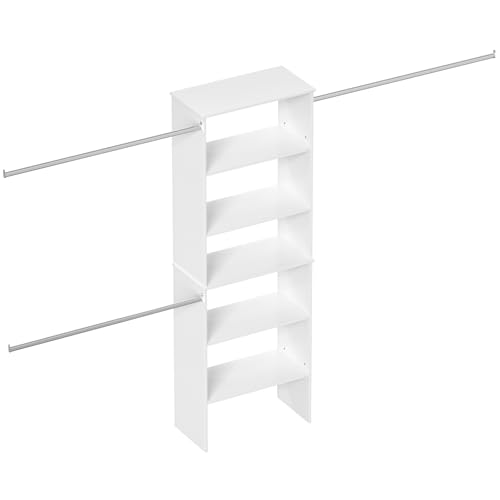 ROOMTEC Closet System, 25.5" Wide Wall-Mounted Closet Organizer Kit with Wood Storage Tower and 3 Hanging Rods, Wardrobe Closet System for Walk-In Closets, White - color: White, size: 25.5 Inch