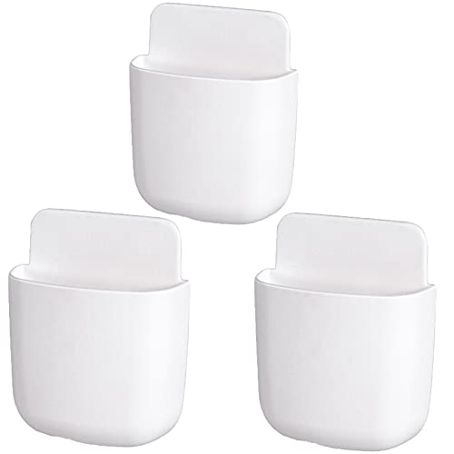 3 Pack Remote Control Holder Wall Mount Holders Hole-Free Phone Charging Organizer Pen Storage Containers For Home Office School Supply Storage (White) - color: White