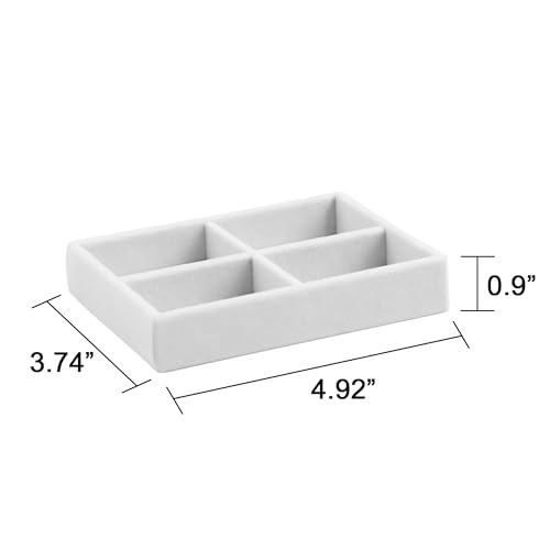 Frebeauty Small Jewelry Tray Set,Stackable Velvet Jewelry Organizer Tray,Mini Jewelry Drawer Organizer,Drawer Inserts,4.92 x 3.74 x 0.9 Inches,4 Grid Earring Organizer for Women(Set 2,White) - color: White, size: 4 Grids Set 2