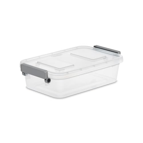 2.7 Quart Modular Latch Box, Clear Plastic Storage Box with Write-on ID Latches, Gray