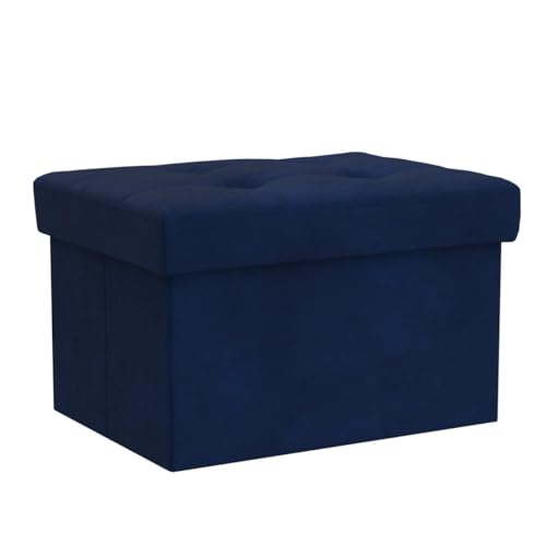 LINMAGCO Small Velvet Ottoman with Storage Rectangle Foot Rest Under Desk Stool for Room Folding Ottoman Furniture with Button turfted-Navy 16X12X12IN - color: Navy(velvet), size: 16"X12"X12"