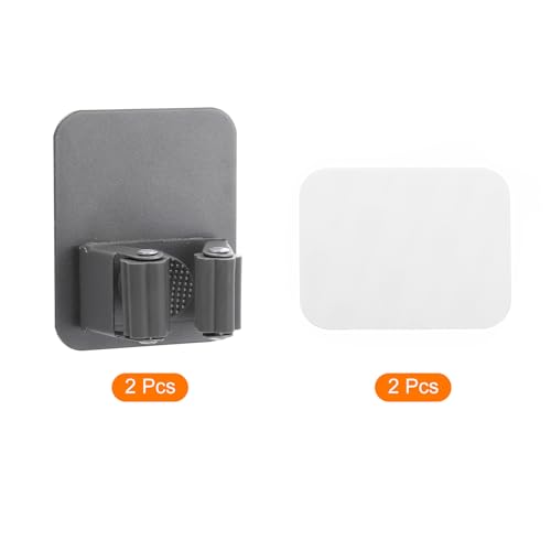 uxcell 2pcs Mop Broom Holder Wall Mount, 304 Stainless Steel Mop Holder Self Adhesive Broom Hanger with Screws, Suitable for Bathroom, Laundry Room, Dark Grey - color: Dark Grey