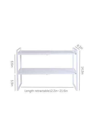 2-Tier Expandable Organizer Shelf for Kitchen Cabinet, Countertop, Pantry & Under-Sink Storage(white) - color: White, size: 8.2''D * 12.2-21.6''W * 14.2''H(2 Tier)