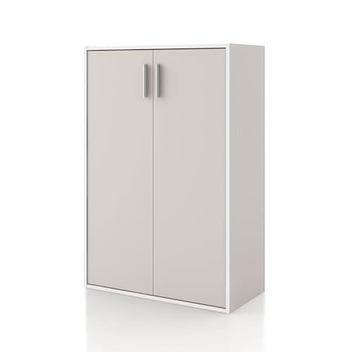Homes: Inside + Out Apexa 3-Tier Stackable Wood Bookcase with Doors, Cube Storage Organizer Shelves, Small Food Pantry Cabinet, Dorm Teen Room Decor & Bedroom, Home Office, Kitchen, Taupe Grey - color: Taupe Grey, size: 3-Tier