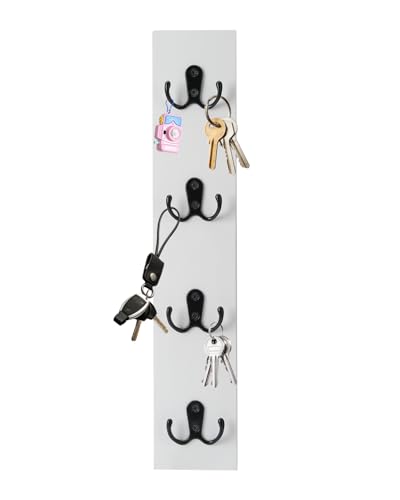 UCEC Vertical Key Holder for Wall with Hooks, Space-Saving Wooden Key Holder Wall Mount Small Organizer for Entryway, Keys, Wallets, and Pet Leashes – White Key Rack for Front Door or Garage Decor - color: Classic White Color