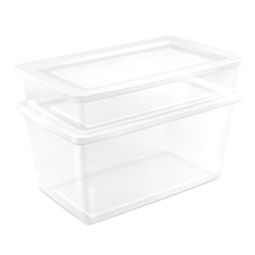 Sterilite 6 Pack Storage Box, 41 Quart Stackable Tote, Clear Plastic Container with Secure Snapping Lids for Home and Office Organization, White - size: 41 Quart, style: 6