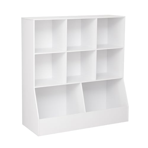 DINZI LVJ Toy Storage Organizer, Kids Bookshelf, Wood Toy Storage Cabinet, 3-Tier 8 Cubby Children Bookcase, 39.4" L Toddler Book Shelf for Playroom, Living Room, Nursery, Hallway, School, White - color: White, size: 3-Tier 39.4"
