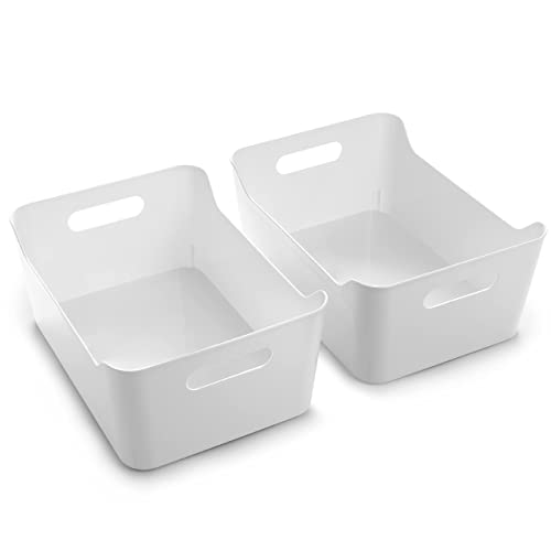 BINO Plastic Storage Bins - Small 2 Pack, White - THE SOHO COLLECTION - Pantry Organizers and Fridge Organizer - color: White, size: Small