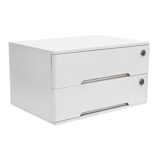 2-Tier Desk Organizer with Lockable Drawers, 2 Pairs of Keys, Wooden Desktop Storage Box, Categorized Storage Desktop File Cabinet(White)… - color: White-2 Tiers