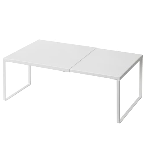 Nxconsu Cabinet Shelf Expandable Organizer Riser Rack for Kitchen Pantry Cupboard Under Sink Countertop Home Organization Extra Storage Space Saver Heavy Duty Metal Edgeless Design White Large - color: White, size: 10’’D * 14.56-24.6’’W * 8.46’’H