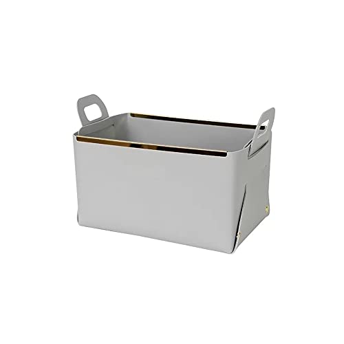 Decorative Faux Leather Basket,Small Catchall Basket for Entryway Bedside Dresser End table,Collapsible Rectangle Tray Organizer Box (Light Grey) - color: Light Grey