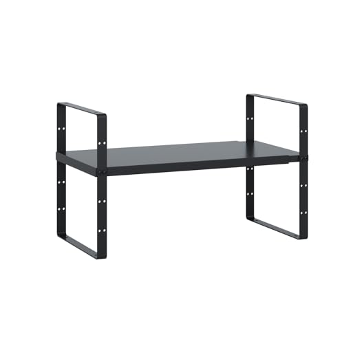 Expandable Cabinet Shelf Organizer Rack, Stackable Kitchen Counter Storage Shelves Stand, Adjustable Height Pantry Shelf Spice Rack(Black-1 Pack, 8.7" D x 15.4-26.8" W x 9.8" H) - color: Black-1 Pack