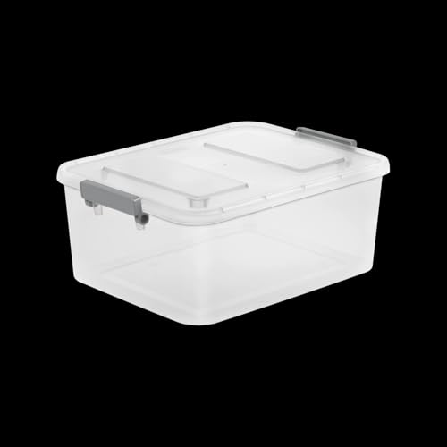 12.7 Quart Modular Latch Box, Clear Plastic Storage Box with Write-on ID Latches, Gray