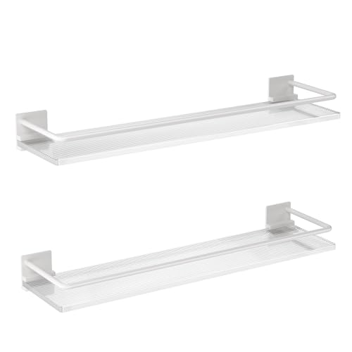 Acrylic Bathroom Floating Shelves - Set of 2, Wall Mounted Shelves for Suitable for Lavatory, Kitchen, Laundry Room, Farmhouse, for Item Storage/Room Decoration (White) - color: White, size: Rectangular