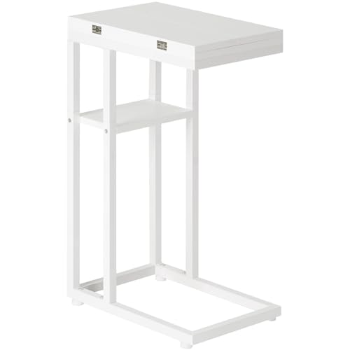 HOOBRO Foldable End Table, C Shaped Side Table with Storage Shelf, Small Snack Table Suitable for Living Room Bedroom Small Spaces, Easy Assembly, White WW29SF01 - color: White