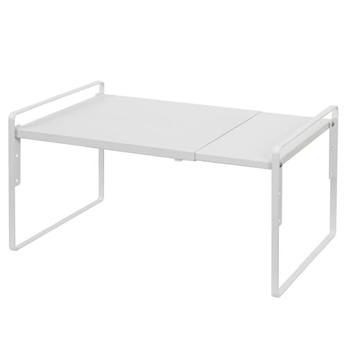 Nxconsu Cabinet Shelf Expandable Height Adjustable Shelf Organizer Riser for Kitchen Cabinet Pantry Cupboard Under Sink Countertop Organization Storage Space Saver Stackable Heavy Duty Metal White XL - color: White, size: 10.3’’D * 13.8-24.8’’W * 9.7’’H