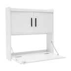 Wall Mounted Folding Desk with LED Light, Space-Saving Laptop Table for Home Office, Writing Workstation with Storage Shelves and Drawer, Floating Cabinet, 58x20x60cm (White) - color: White