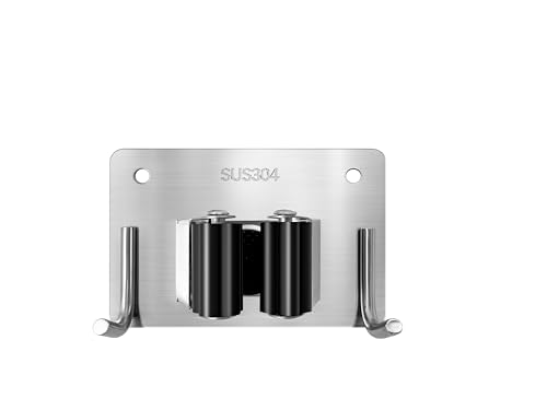 Mop and Broom Holder Wall Mount Stainless Steel 304 Tool Garage Organization Rack Scew and Self Adhesive Broom Hanger Heavy Duty 4pcs