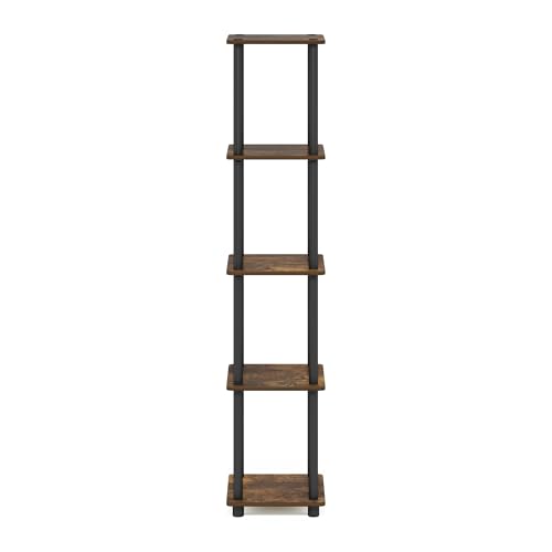 Furinno Turn-N-Tube Storage Shelves, 5-Tier Square Book Shelf, Corner Shelf, Toolless Open Shelves, Round Tubes, for Organization and Storage, Living Room, Garage, Home Office, Amber Pine - color: Amber Pine/Black, size: 5-Tier Round Tube