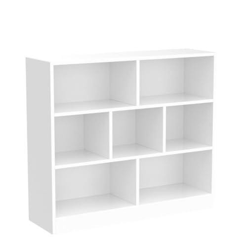 IOTXY Open Shelf Low Bookcase - Wooden 3-Tier Floor Standing Display Cabinet Organizer with Base, 7 Cubes Short Horizontal Bookshelf in Warm White - color: Warm White, size: 80CM Base