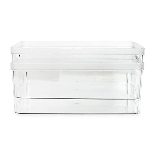 Isaac Jacobs 2-Pack Large Clear Storage Bins (11.5” L x 14” W x 5.5” H) w/Cutout Handles, Plastic Organizer for Home, Office, Kitchen, Fridge/Freezer, Bathroom, BPA Free, Food Safe (Large) - size: Large