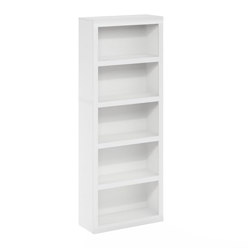 Furinno Rail 5-Tier Open Shelf Bookcase with Classic Style Edges, White - color: White, size: 5-Tier, 10 x 24.6 x 63.5