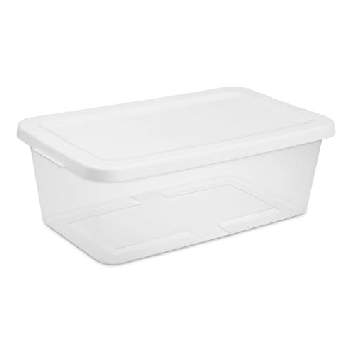 Set of (10) 6 Quart Storage Boxes, Clear Plastic Storage Bin with Snap-on Lid, White