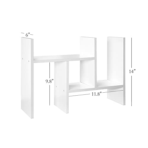 J.M.Deco Desktop Organizers and Storage for Office, Adjustable Desktop Organizer Shelves Double H Display, Desktop Shelf Organizer True Natural Stand Shelf (White) - color: White