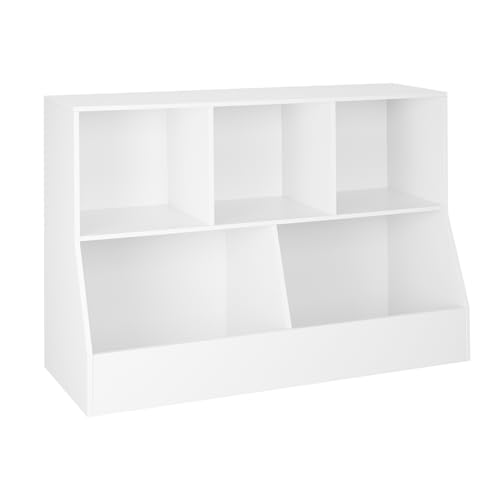 DINZI LVJ Toy Storage Organizer, Kids Bookshelf, Wood Toy Storage Cabinet, 5 Cubby Children Bookcase, 43.3" L Toddler Book Shelf for Playroom, Living Room, Nursery, Hallway, School, White - color: White, size: 2-Tier 43.3"