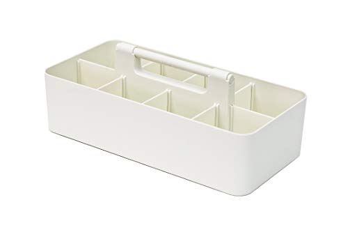 New Plastic Portable Makeup Organizer Caddy Tote Divided Basket Bin with Handle, for Bathroom Storage - Holds Blush Makeup Brushes, Eyeshadow Palette, Lipstick - Extra Large Made In USA (Ivory) - color: Ivory