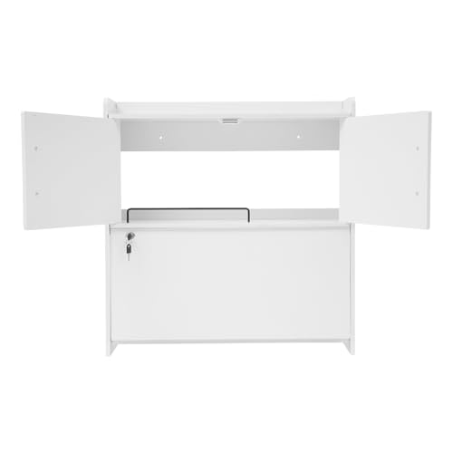 Wall Mounted Folding Desk with LED Light, Space-Saving Laptop Table for Home Office, Writing Workstation with Storage Shelves and Drawer, Floating Cabinet, 58x20x60cm (White) - color: White