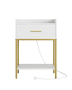 Nightstand with Charging Station,3-Tier Bedside Table for Small Space,Modern Night Stand with Storage Drawer and Shelf,Small Side Table for Bedroom,Living Room,White - color: White With Charging Station