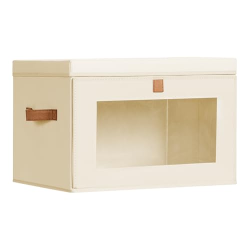 Homsorout Large Closet Storage Bins - Collapsible Storage Bins with Handles & Window, Decorative Boxes with Lids, Fabric Cubes for Living Room, Dorm, 1 Pack, Beige - color: Beige, size: Large - 1 Pack