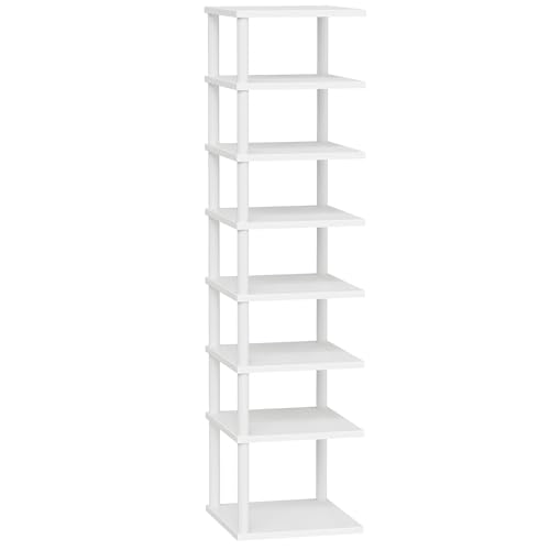 HOOBRO Vertical Shoe Rack, 8-Tier Narrow Shoe Shelf, Shoe Storage Organizer for Small Space, 11" L x 11" W x 53" H, Closet, Entryway, Hallway, Bedroom, White WW22XJ01 - color: White + White, size: 11"L x 11"W x 53"H