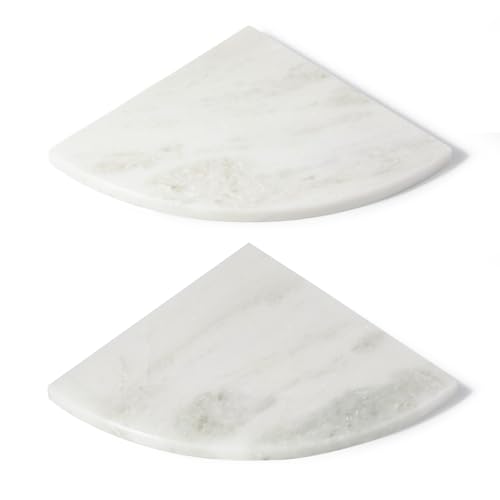 Koville 2 Pcs White Marble Corner Shower Shelves for Bathroom, 10'' Polished Marble Corner Shelves, Wall Mounted Stone Corner Shower Caddy, No Drilling Adhesive Shower Shelf - Namib Fantasy - color: Namib Fantasy White, size: 2-Layer