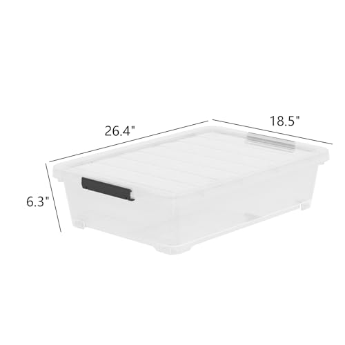 4 Packs Under Bed Storage Containers with Clear Lid, Large Stackable Plastic Latching Bins with Rolling Wheels, 40 Quart - size: 40L