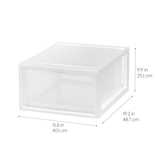 IRIS USA 30 Qt. Plastic Drawer Storage Organizer Stacking Drawers, 2-Pack, Stackable Unit with Sliding Drawer for Clothes Bedroom Kitchen Under Sink Pantry Craft Room Bathroom Dorm Office, White - size: 30 Qt., style: 2 Pack