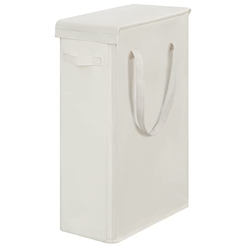 Chrislley 60L Slim Laundry Hamper with Lid Narrow Laundry Basket with Handle Upgrade Foldable Dirty Clothes Hamper Portable Skinny Hamper Organizer Storage Bins (25.6 inches,beige) - color: beige