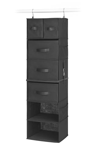 Whitmor Multi-Functional Hanging Organizer with Drawer Inserts- 5 Section - Closet Organizer - Black - color: Black, size: 5 Section Drawer