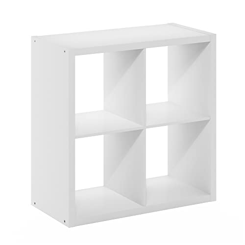Furinno Cubicle Book Shelf, 4-Cube Bookshelf, Extra Thick Frame Reversible Bookcase with Open Back, 14.6 x 30 x 30, for Living Room, Bedroom, Home Office, Plain White - color: Plain White, size: 4-Cube