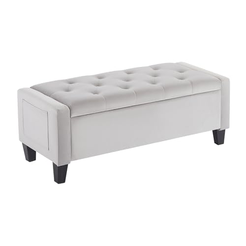 Nrizc 47.2" Velvet Storage Ottoman Bench, End of Bed Bench with Two Side Pockets, Organizer Storage Chest, Upholstered Foot Rest with Legs, Load up to 400 lb, for Bedroom, Living Room, Entryway, Grey - color: Grey
